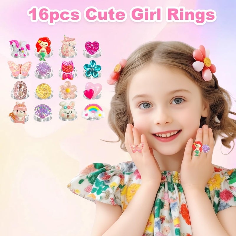 ELEMIRSA Jewelry Toys for Girls Toddler Lovely Rings Clip on Earrings Kids Necklace Bracelet Set Gift for Girls - Image 2